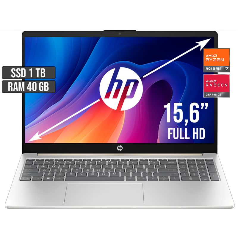 HP - PORTATIL HP AMD RYZEN 7-7730U SSD 1TB RAM 40GB LED 15,6 FULL HD
