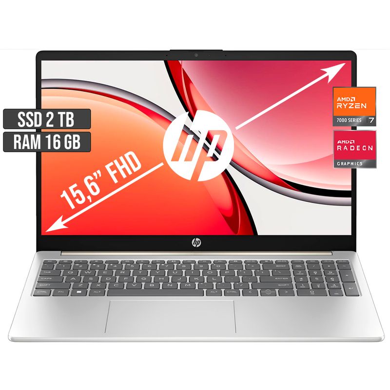 HP - PORTATIL HP AMD RYZEN 7-7730U SSD 2TB RAM 16GB LED 15,6 FULL HD