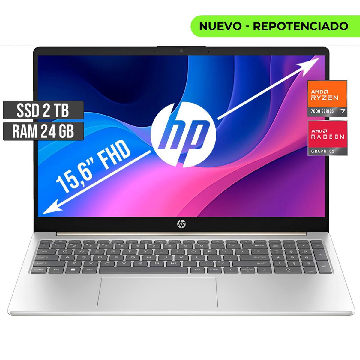 HP - PORTATIL HP AMD RYZEN 7-7730U SSD 2TB RAM 24GB LED 15,6 FULL HD
