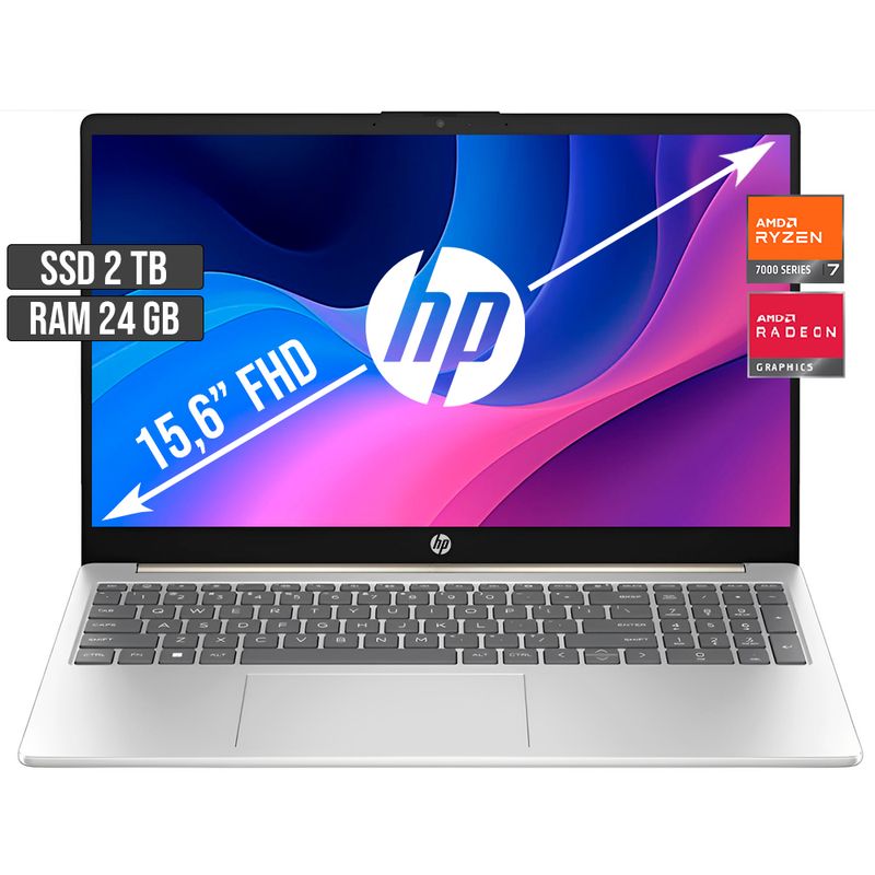 HP - PORTATIL HP AMD RYZEN 7-7730U SSD 2TB RAM 24GB LED 15,6 FULL HD