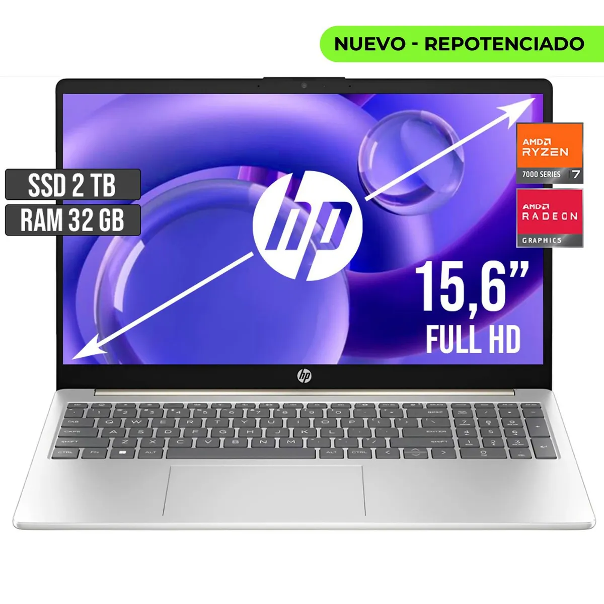 HP - PORTATIL HP AMD RYZEN 7-7730U SSD 2TB RAM 32GB LED 15,6 FULL HD