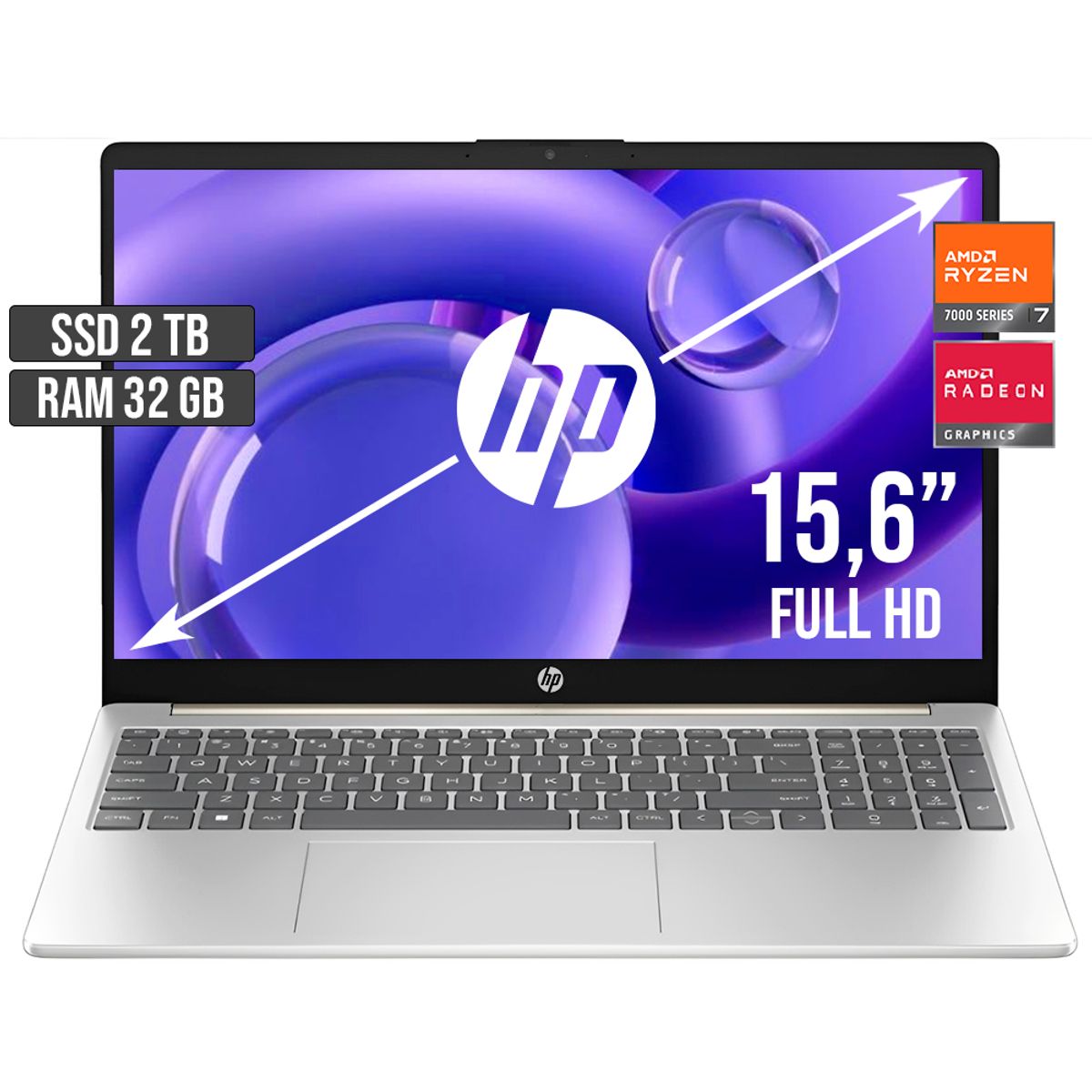 HP - PORTATIL HP AMD RYZEN 7-7730U SSD 2TB RAM 32GB LED 15,6 FULL HD