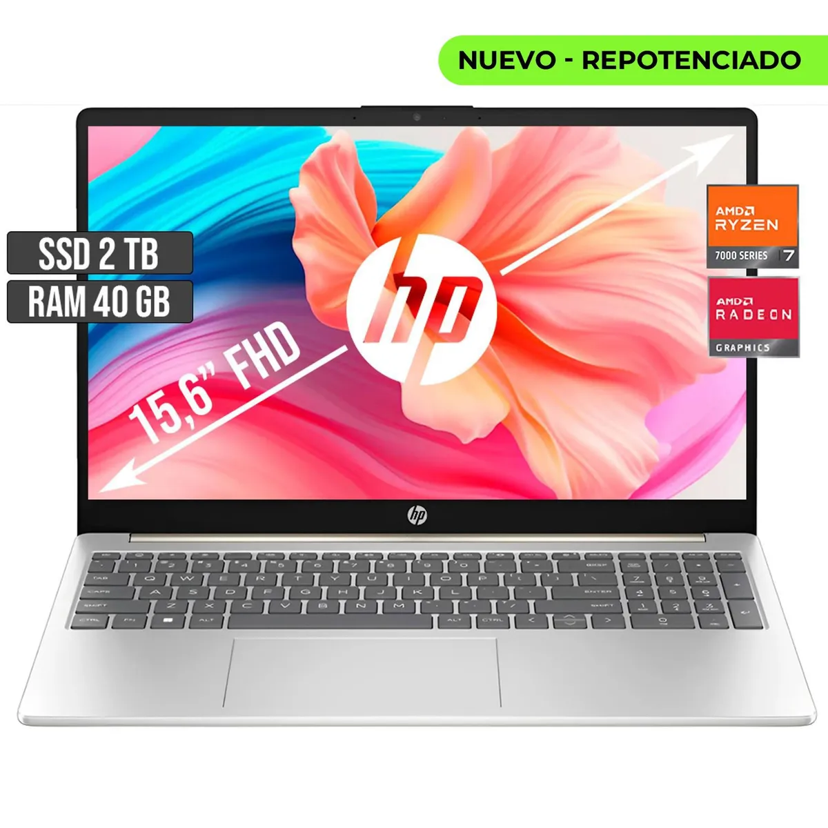 HP - PORTATIL HP AMD RYZEN 7-7730U SSD 2TB RAM 40GB LED 15,6 FULL HD