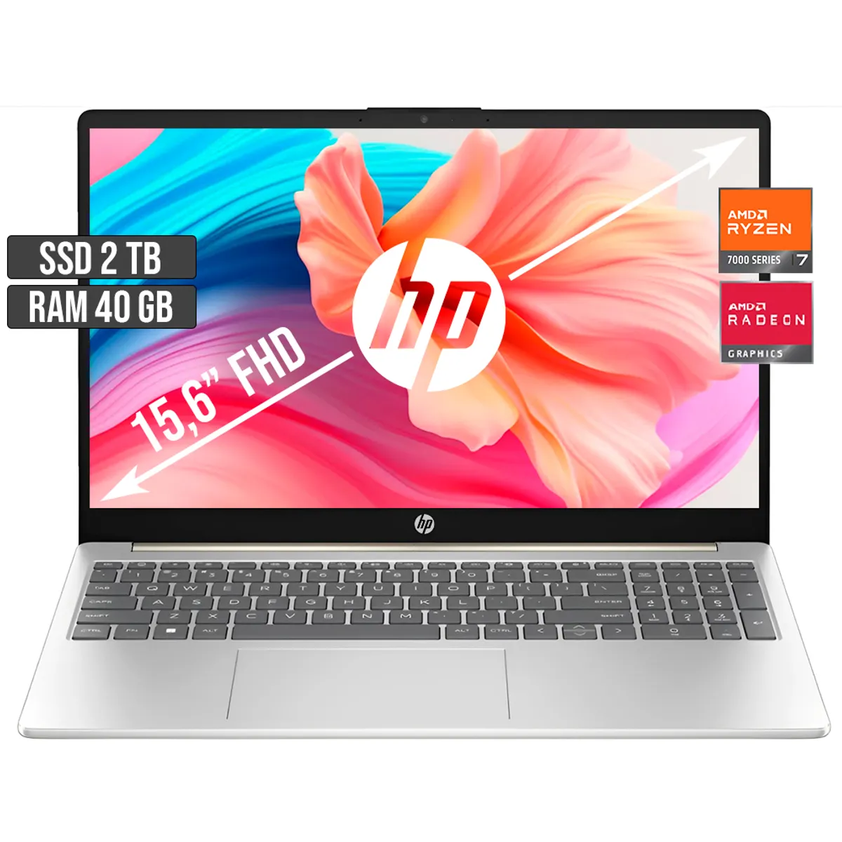 HP - PORTATIL HP AMD RYZEN 7-7730U SSD 2TB RAM 40GB LED 15,6 FULL HD