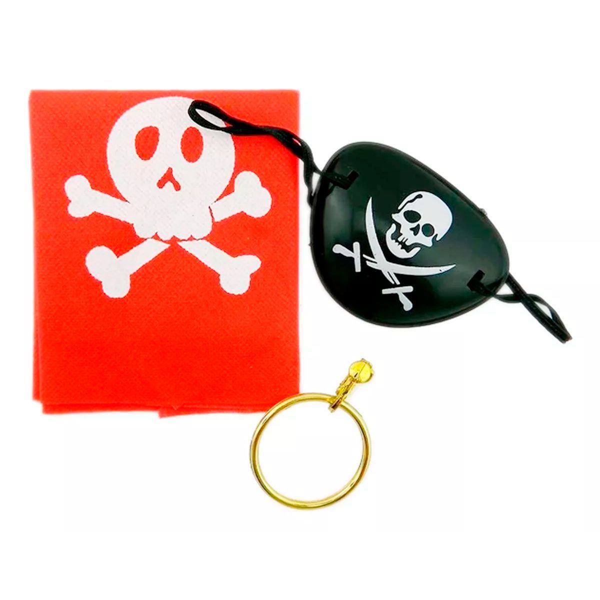 GENERICO - Set Disfraz Parche Pirata Pañoleta Pendiente Arete Halloween