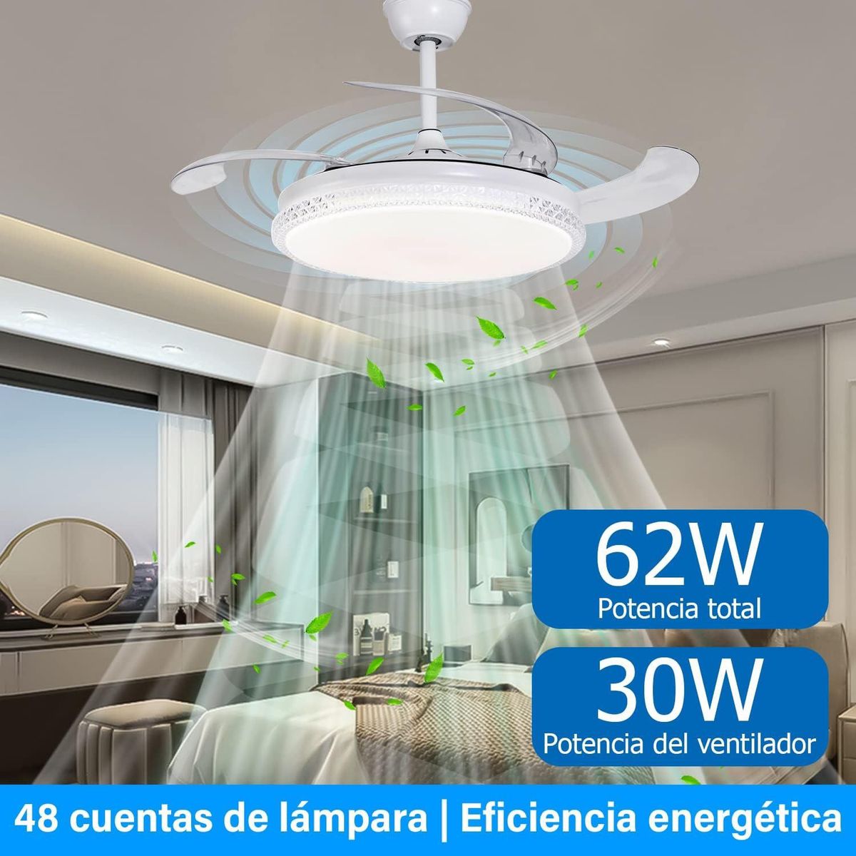 SANKEY - Ventilador de Techo Aspas Retráctiles Control Remoto y Lámpara Sankey