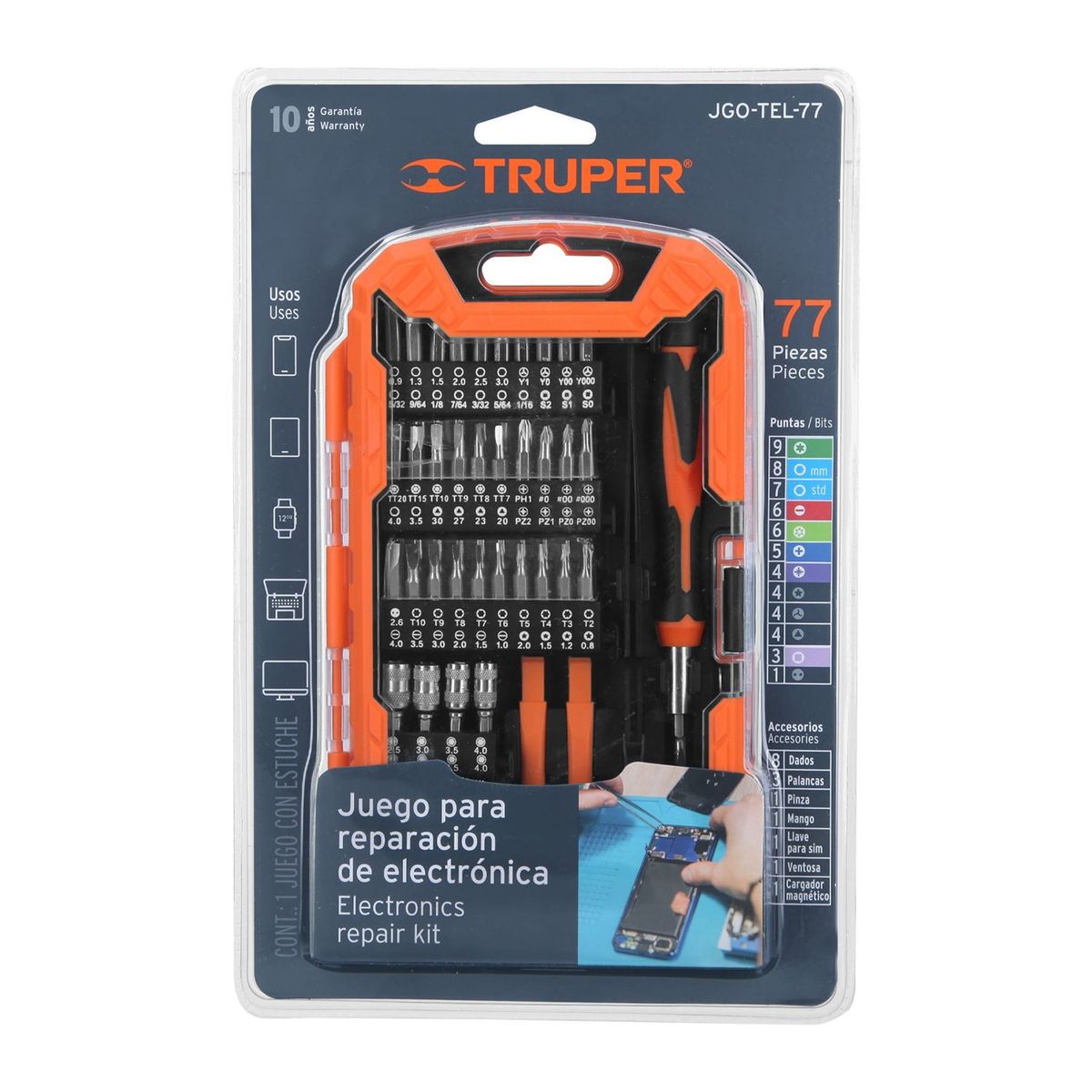 TRUPER - Kit destornilladores reparación PC celular consolas 77 piezas Truper