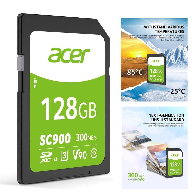 ACER - Memoria Acer SC900 SDXC 128GB V90 UHS-II 300MBs