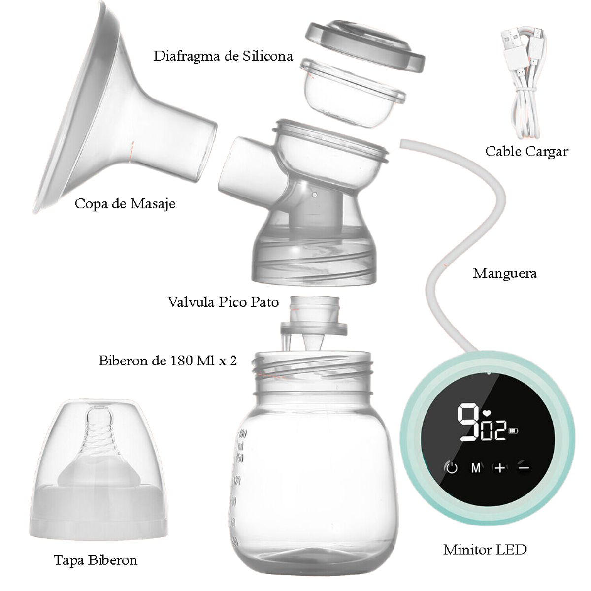 GENERICO - Extractor de Leche Materna Eléctrico Recargable Doble Manos Libres Mz608