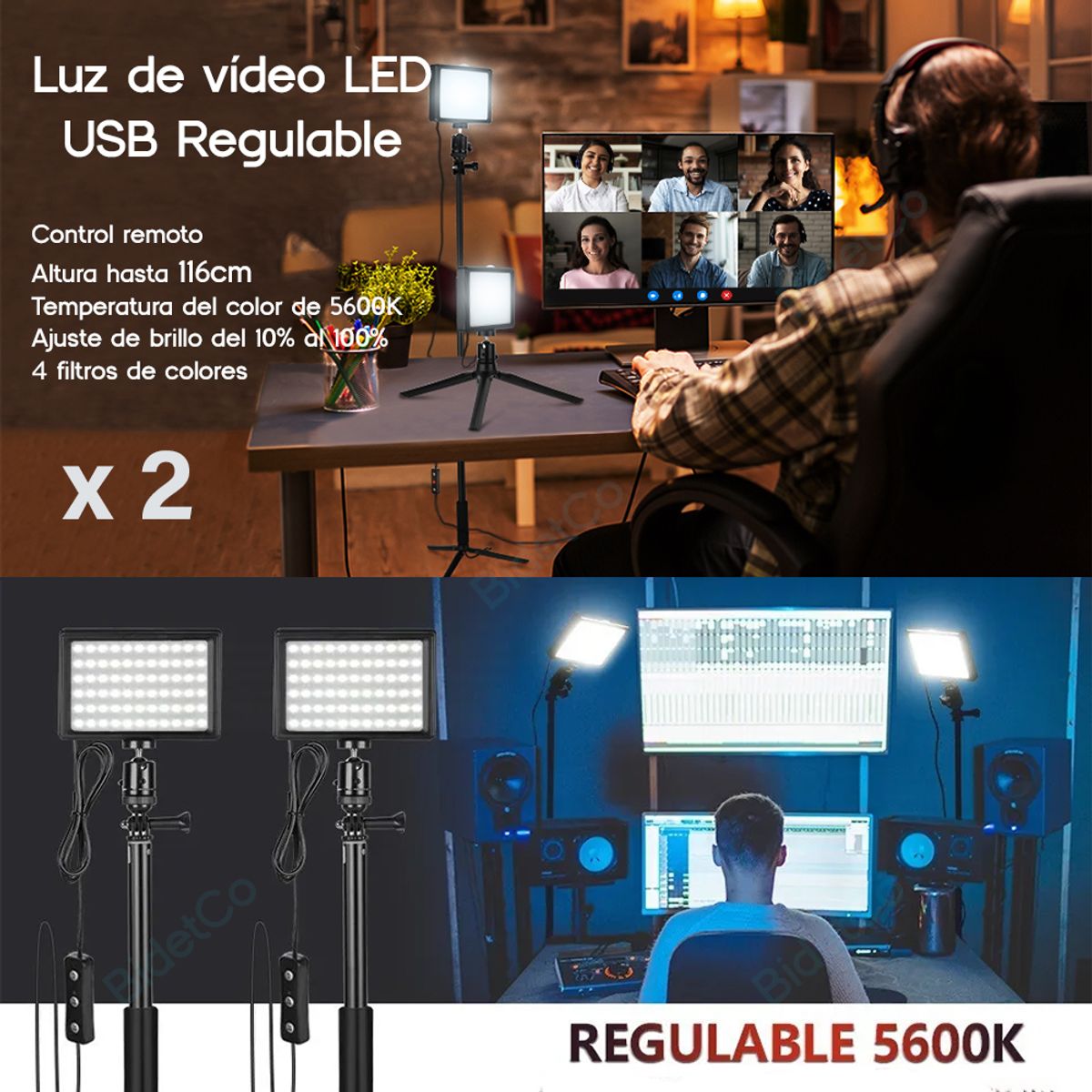 OEM - Set De 2 Luces Led Kit Para Fotografía Y Video Trípode Luz