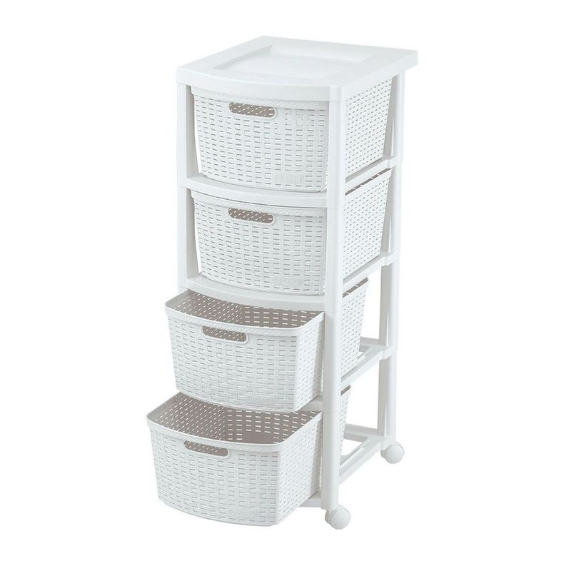 RIMAX - Cajonero Apariencia Rattan 4 Gavetas Altas RIMAX - Blanco Nieve