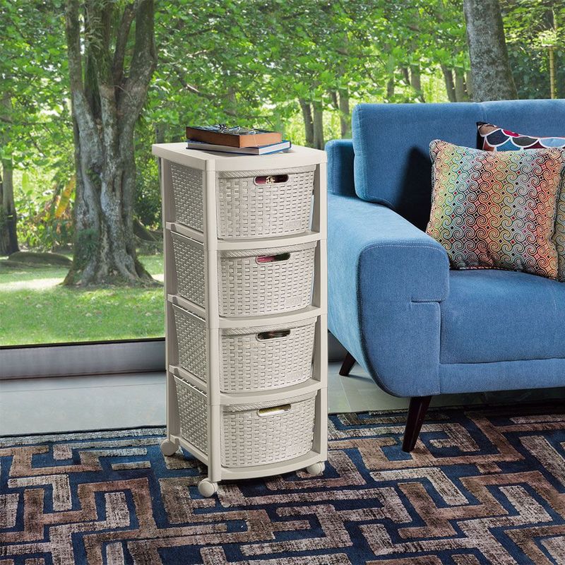 RIMAX - Cajonero Apariencia Rattan 4 Gavetas Altas RIMAX - Taupe