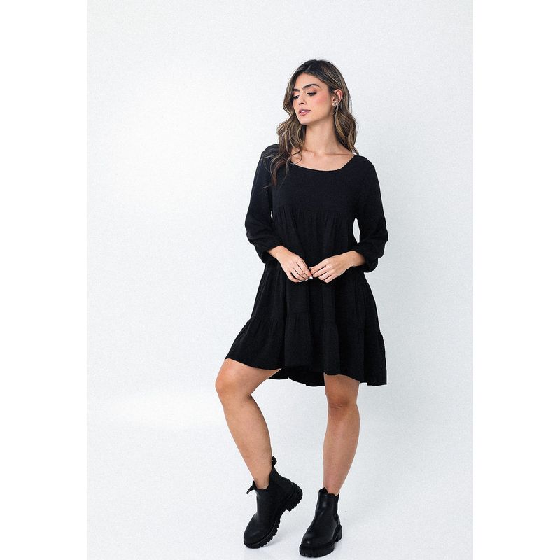 BELIFE - Vestido Negro Con Escote Semi Cuadrado Para Mujer Belife.-.-