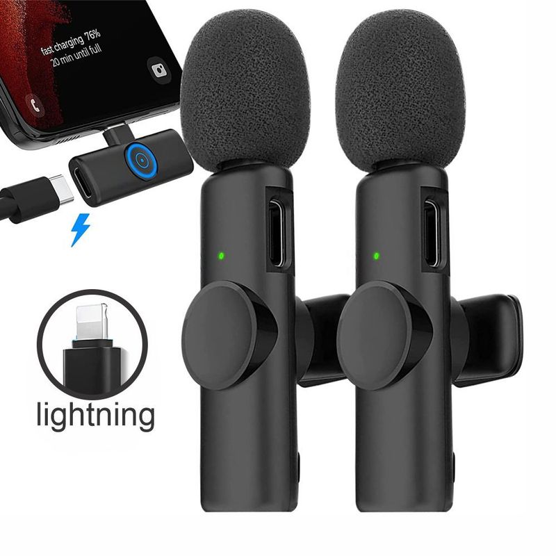 GENERICO - Microfono De Solapa Inalambrico lLightning Doble Transmisor F4