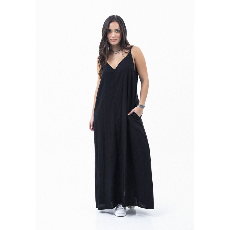 BELIFE - Vestido Largo Negro Con Cargaderas Sesgadas Para Mujer Belife.-.-