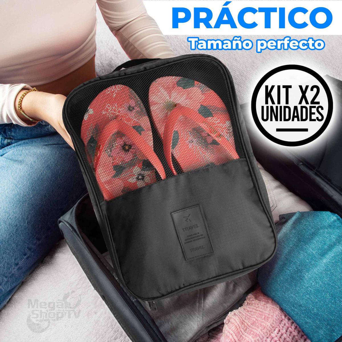ENERGY PLUS - Kit 2 Bolsas Organizadoras de viaje para Zapatos con 3 Capas Negro