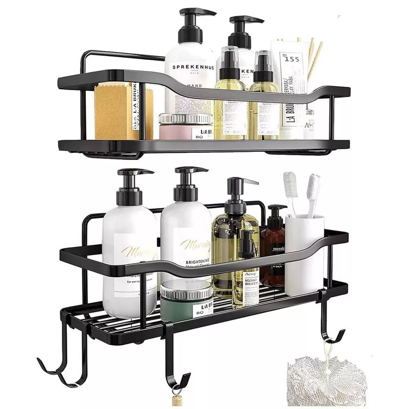 ONE PIXEL - Organizador De Ducha Repisa Baño Adhesivo Set 2 Inoxidable Color Negro