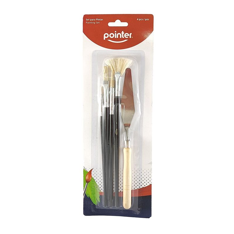 POINTER - Set Pointer X4 Pinceles Mixto  Espátula Mango Madera