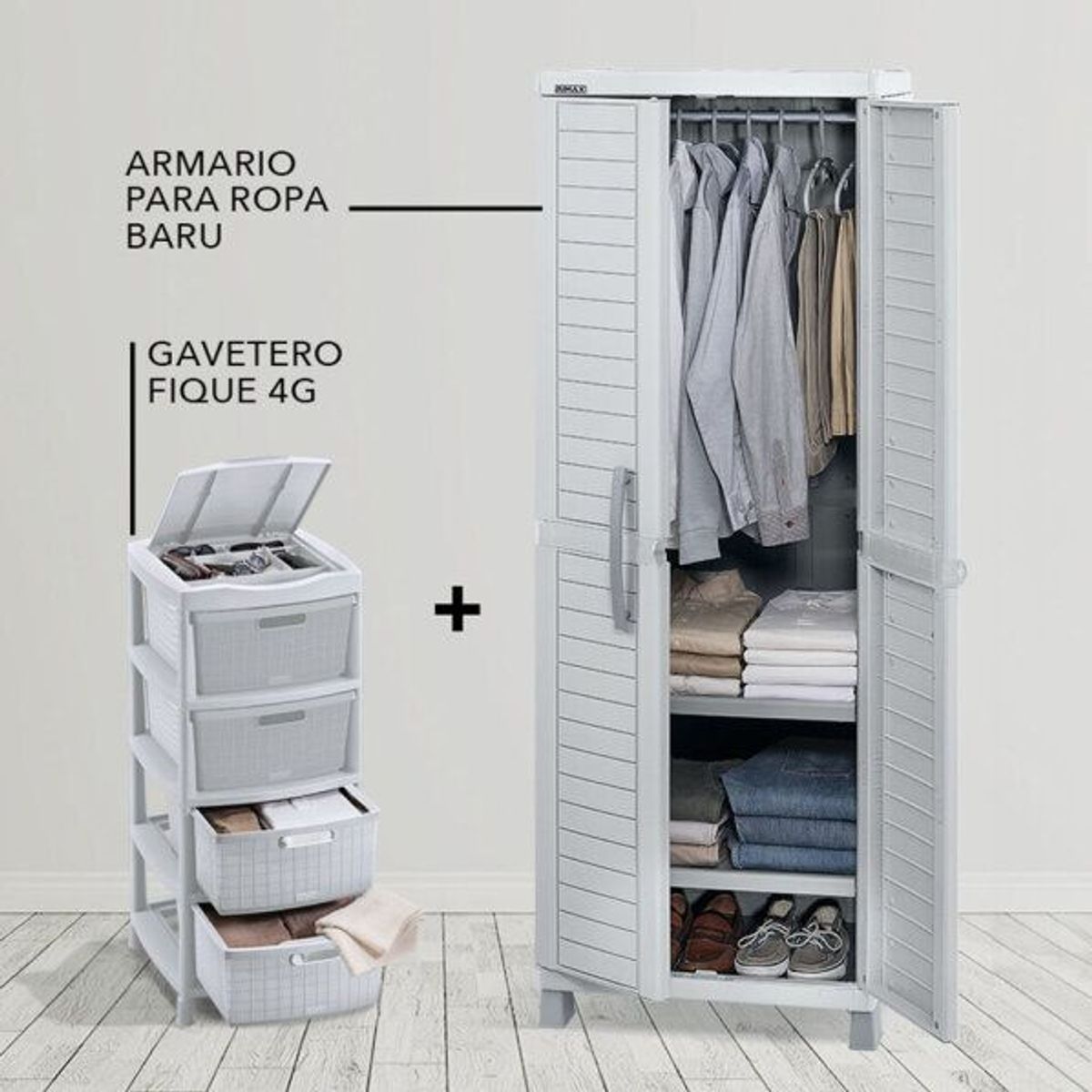 RIMAX - Combo - Armario Para Ropa Barú - Gavetero Fique 4G - RIMAX - Gris