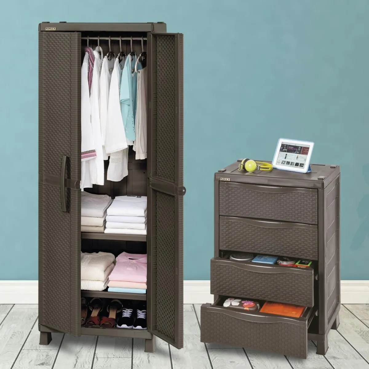 RIMAX - Combo - Armario para Ropa Rattan - Cajonero Rattan - RIMAX - Wengue