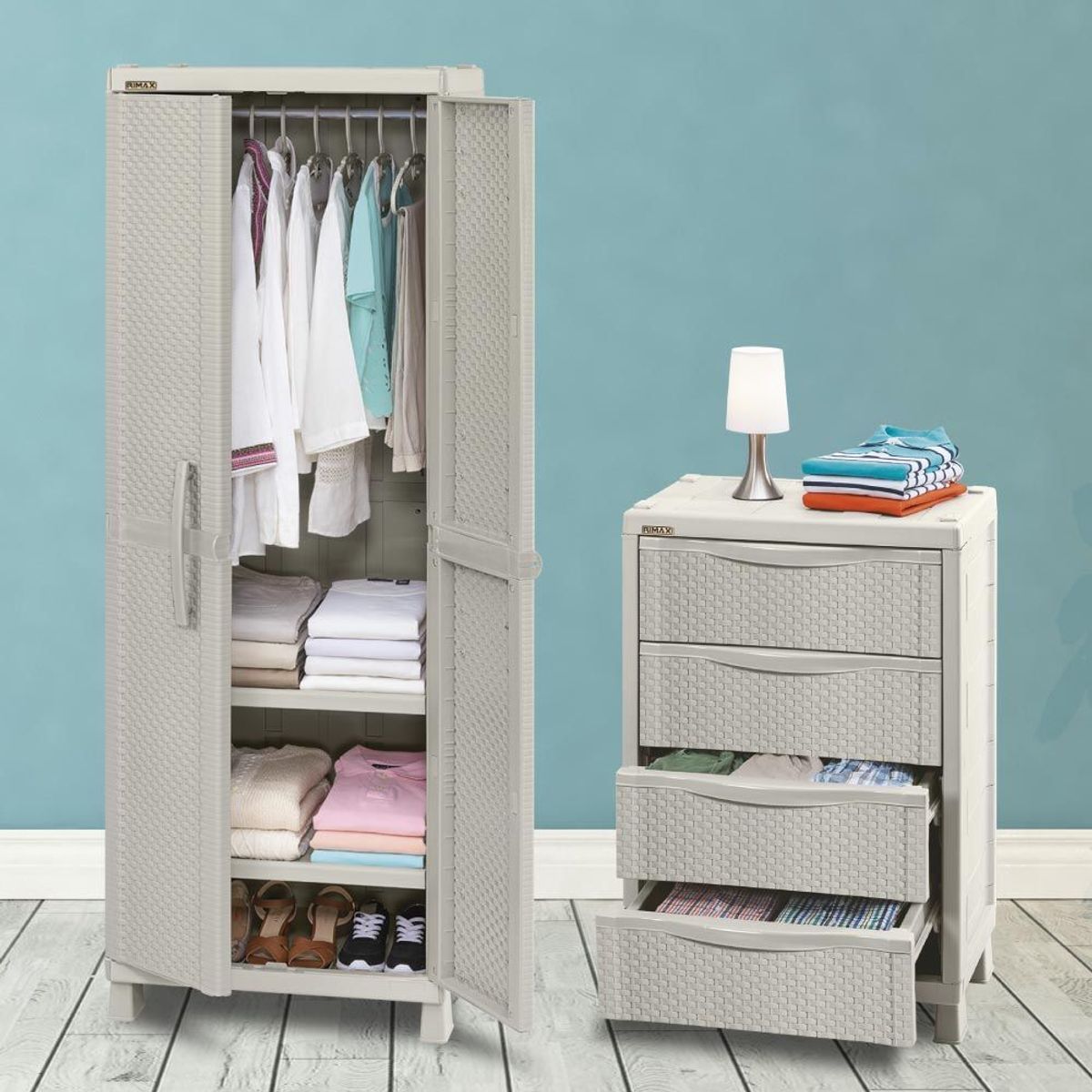 RIMAX - Combo - Armario para Ropa Rattan - Cajonero Rattan - RIMAX - Taupe