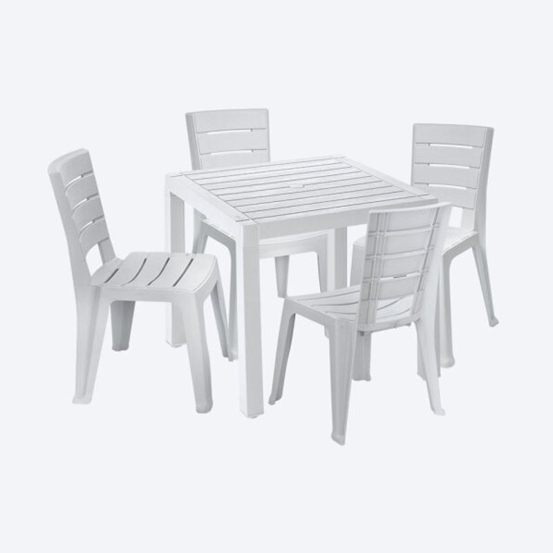 RIMAX - Comedor Barú RIMAX (1 Mesa + 4 Sillas SIN Brazos GRIS HIELO)