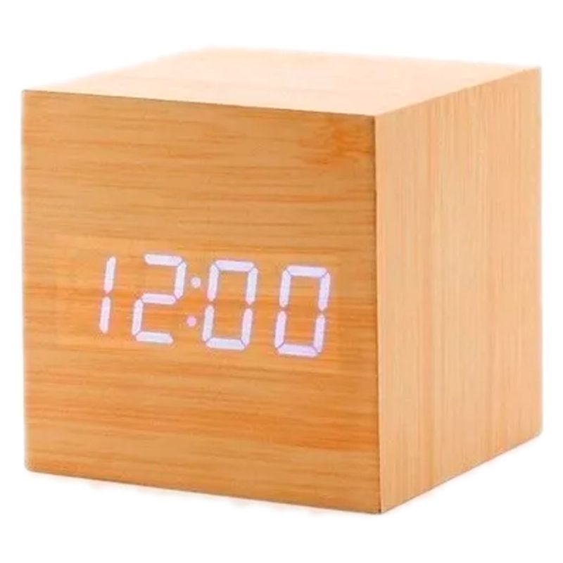 GENERICO - Reloj Digital 8cm Estilo Madera Alarma Despertador Fecha