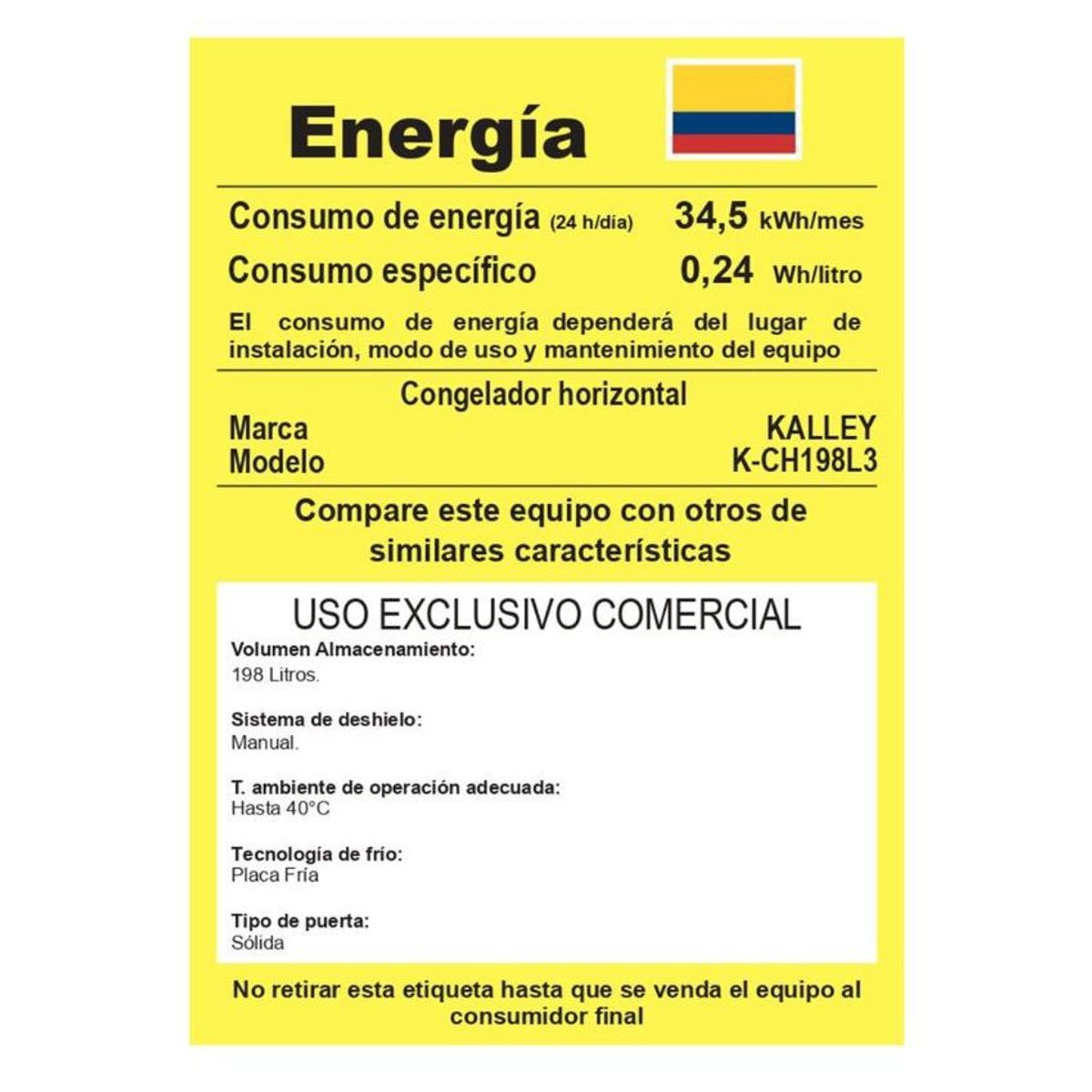 KALLEY - Congelador horizontal kalley dual 198 litros k-ch198l3 blanco