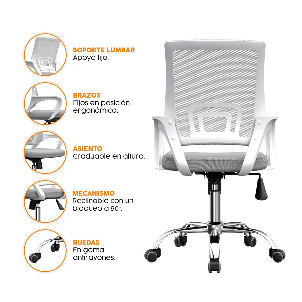 BONNO - Silla de Oficina Atlantis Eco Gris-Blanco Bonno