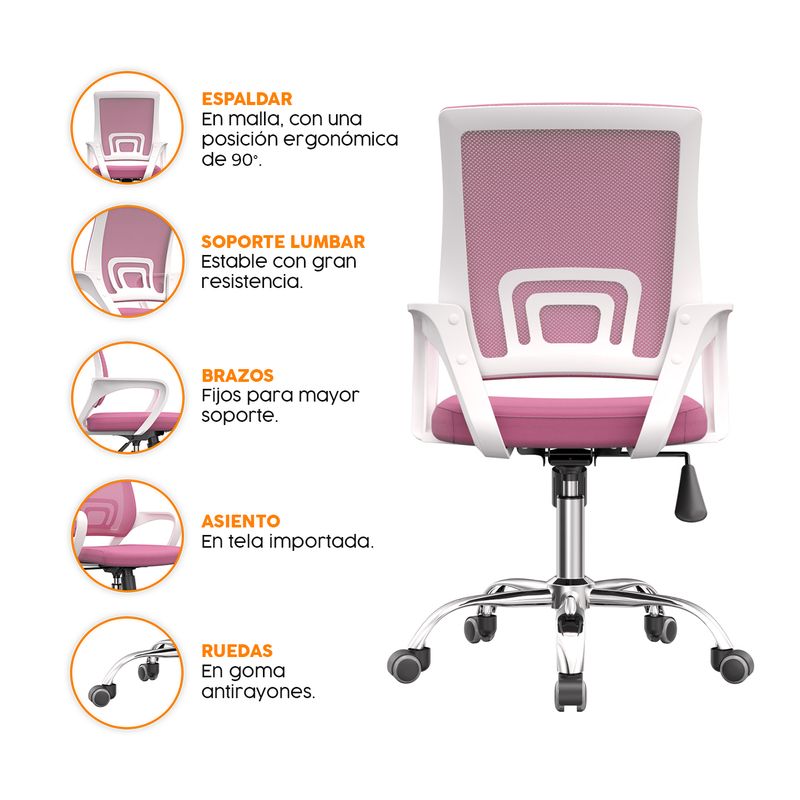 BONNO - Silla de Oficina Atlantis Eco Rosado-Blanco Bonno