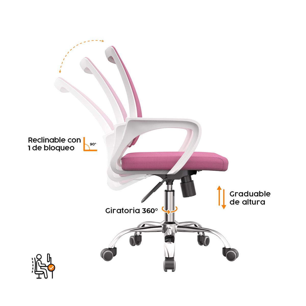 BONNO - Silla de Oficina Atlantis Eco Rosado-Blanco Bonno