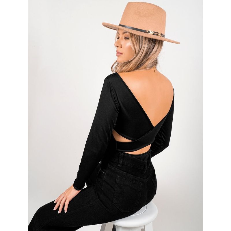 MOLGOA - Body para Mujer Negro Escote Cruzado Manga Larga - Adele Negro