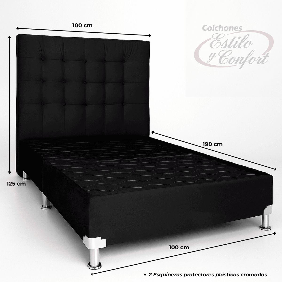 ESTILO Y CONFORT - Basecama y Cabecero Estilo y Confort 100x190 Negro