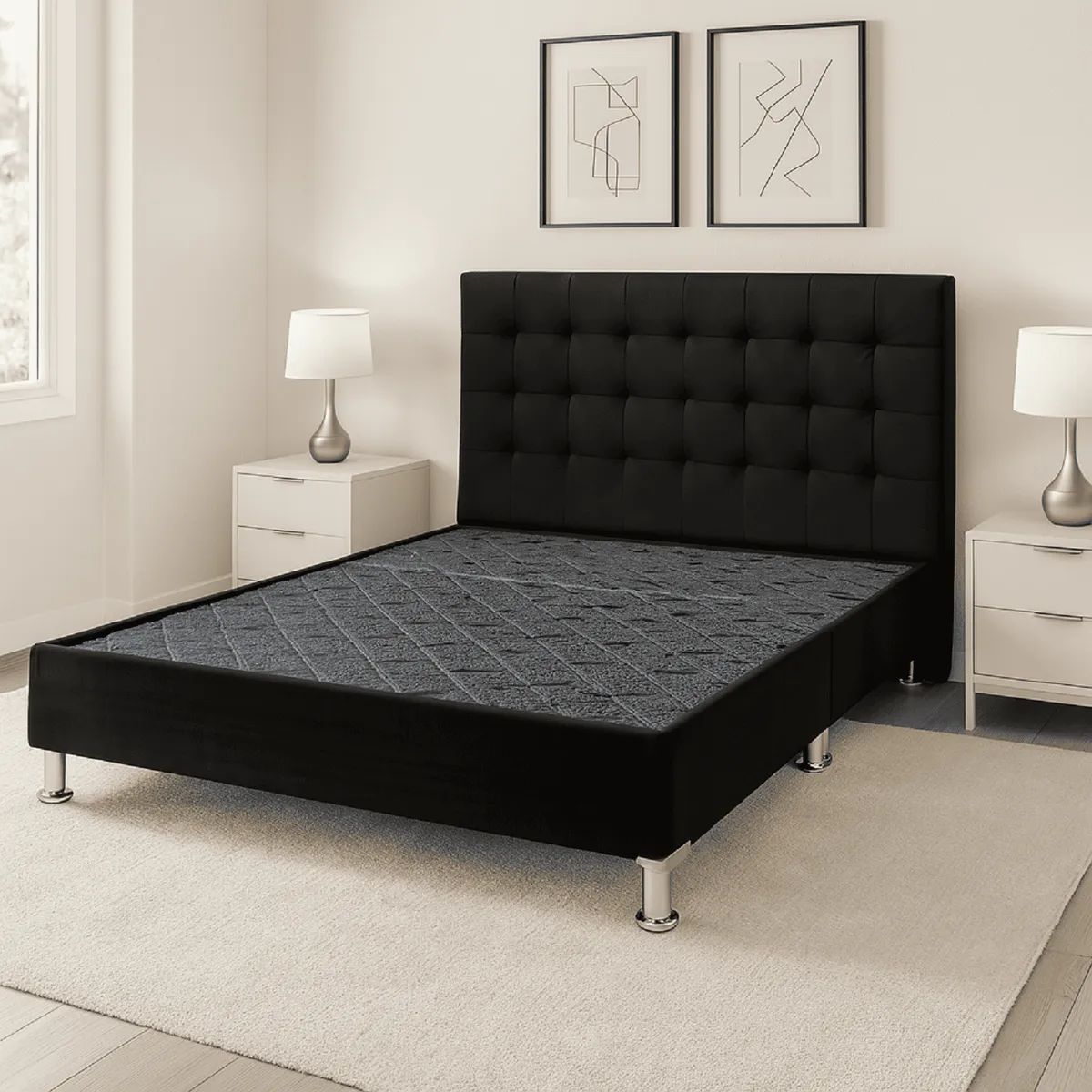 ESTILO Y CONFORT - Basecama y Cabecero Estilo y Confort 100x190 Negro