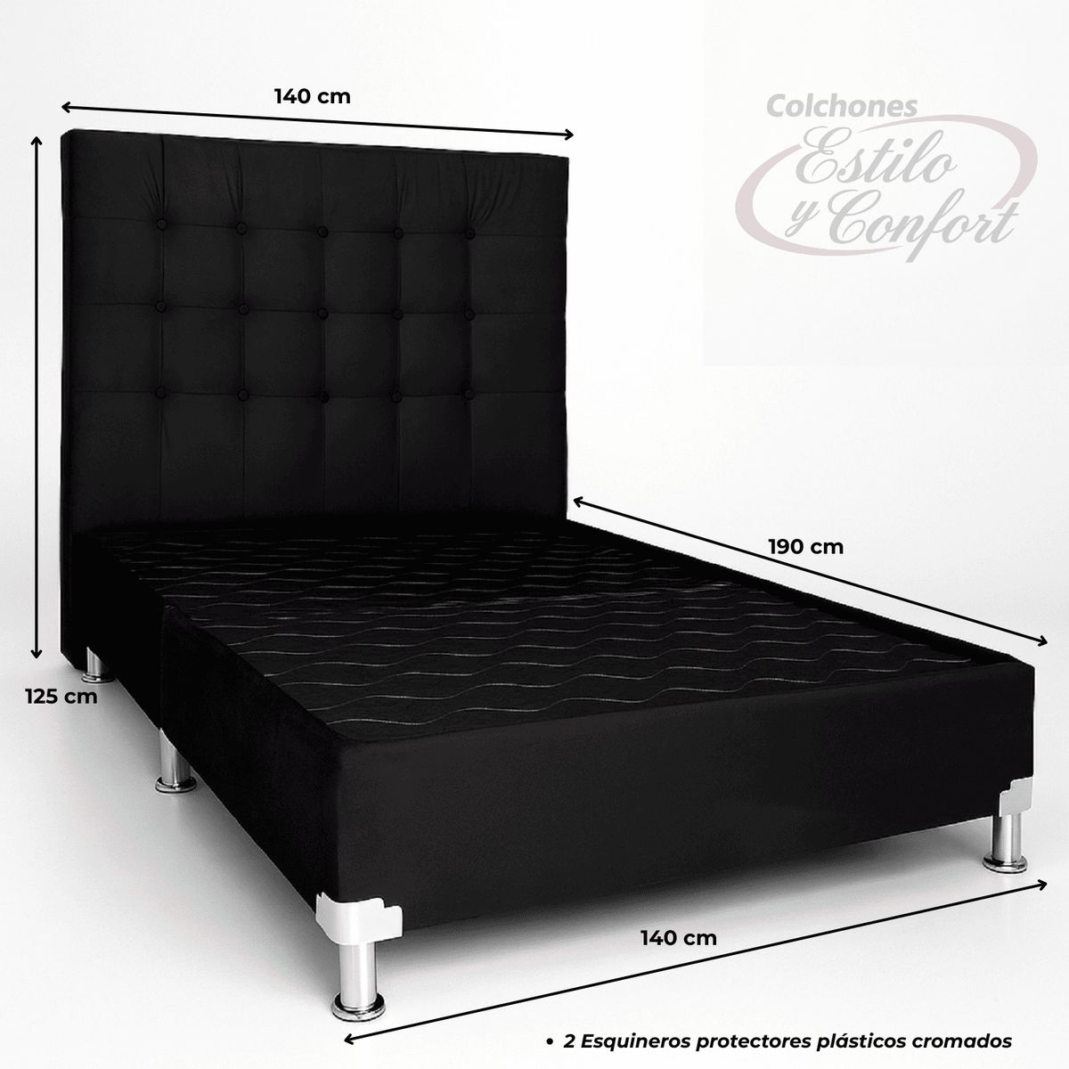 ESTILO Y CONFORT - Basecama y Cabecero Estilo y Confort 140x190  Negro