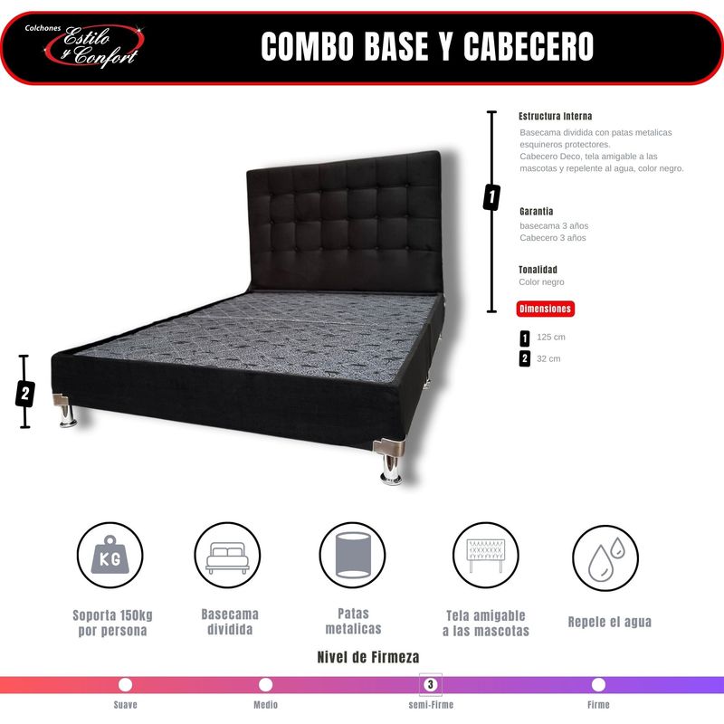 ESTILO Y CONFORT - Basecama y Cabecero Estilo y Confort 140x190  Negro
