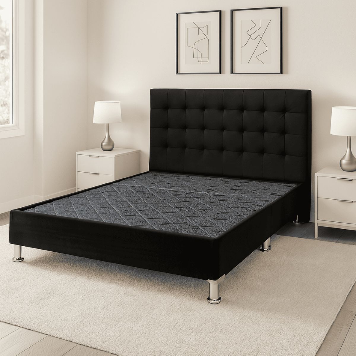 ESTILO Y CONFORT - Basecama y Cabecero Estilo y Confort 140x190  Negro