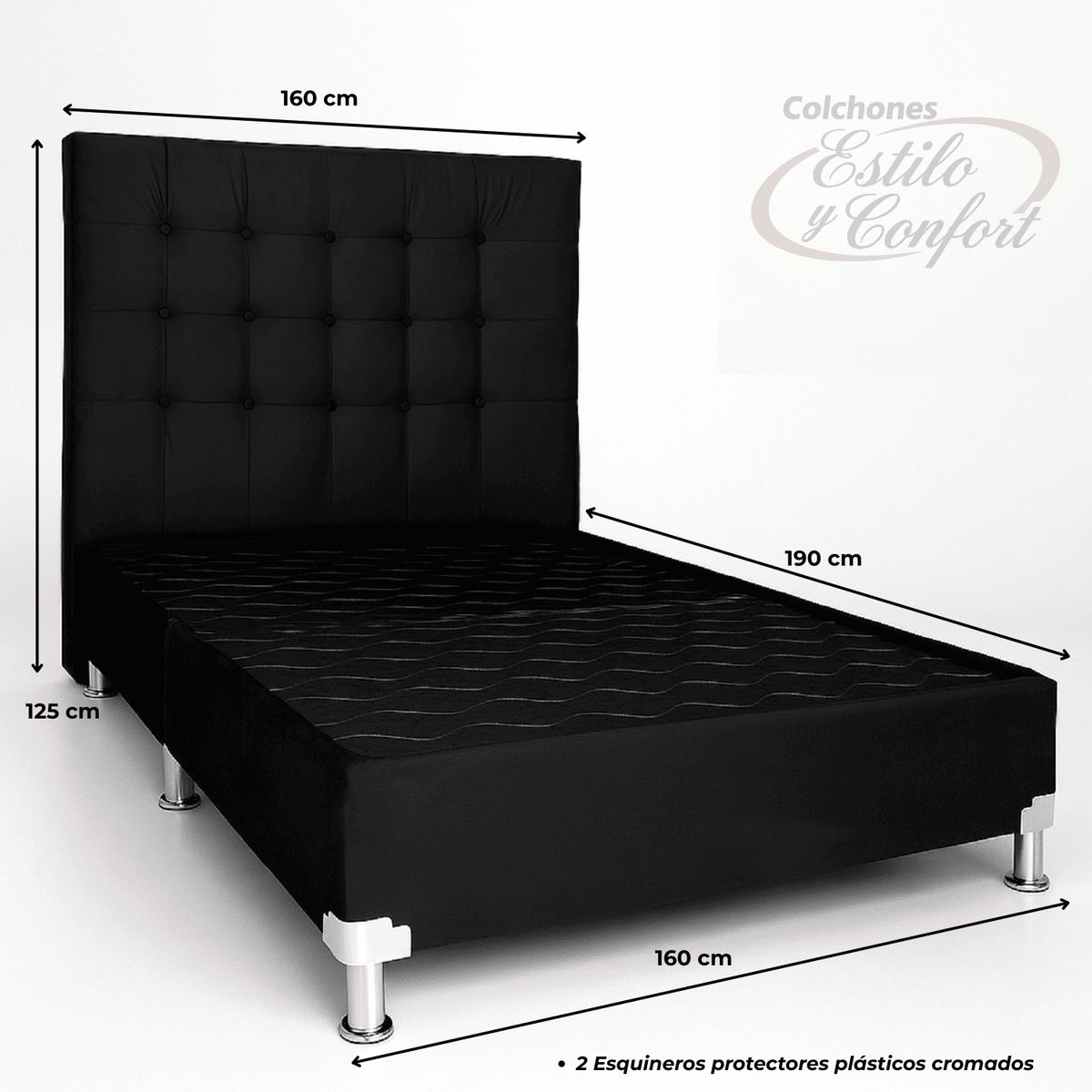 ESTILO Y CONFORT - Basecama y Cabecero Estilo y Confort 160x190 Negro