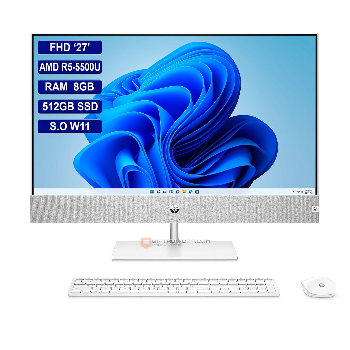 HP - AIO HP PAVILION 27 AMD R5-5500U RAM 8GB 512GB SSD - Blanco