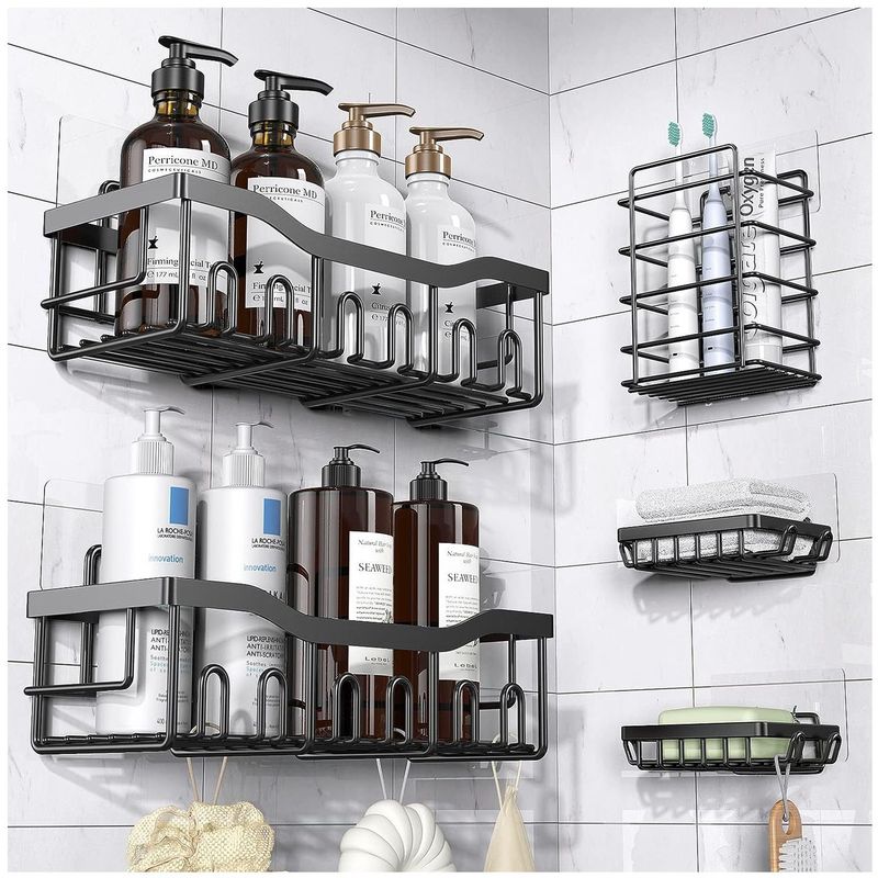 ONE PIXEL - Organizador de Ducha Repisa Baño Adhesivo Set 5 Inoxidable-