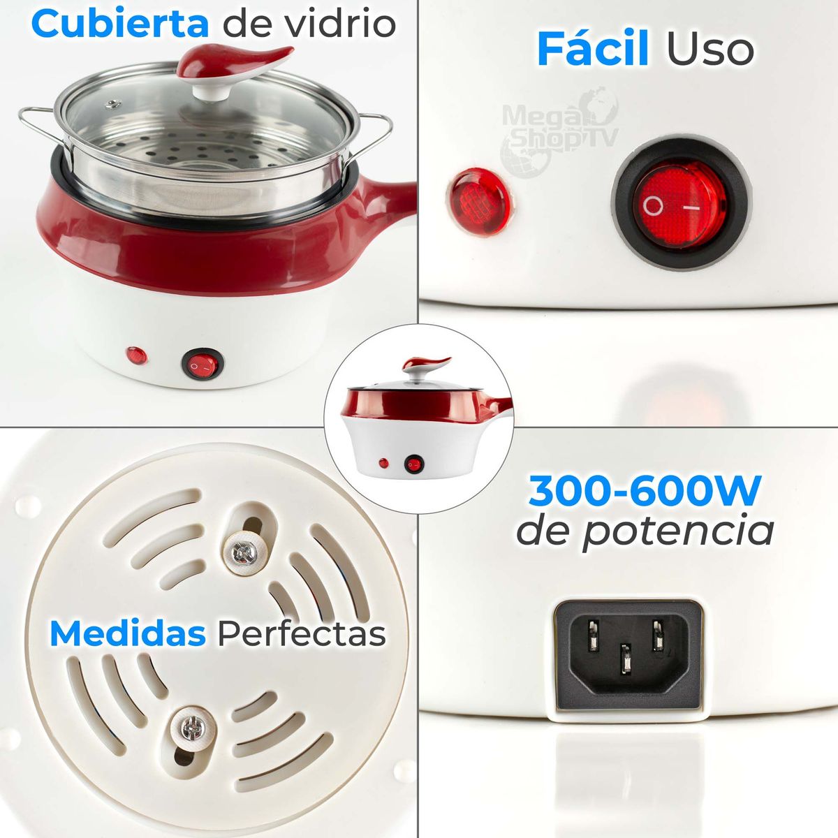 CHEF MASTER - Olla Eléctrica Multifuncional 5en1 Cocina vaporiza fríe Rojo