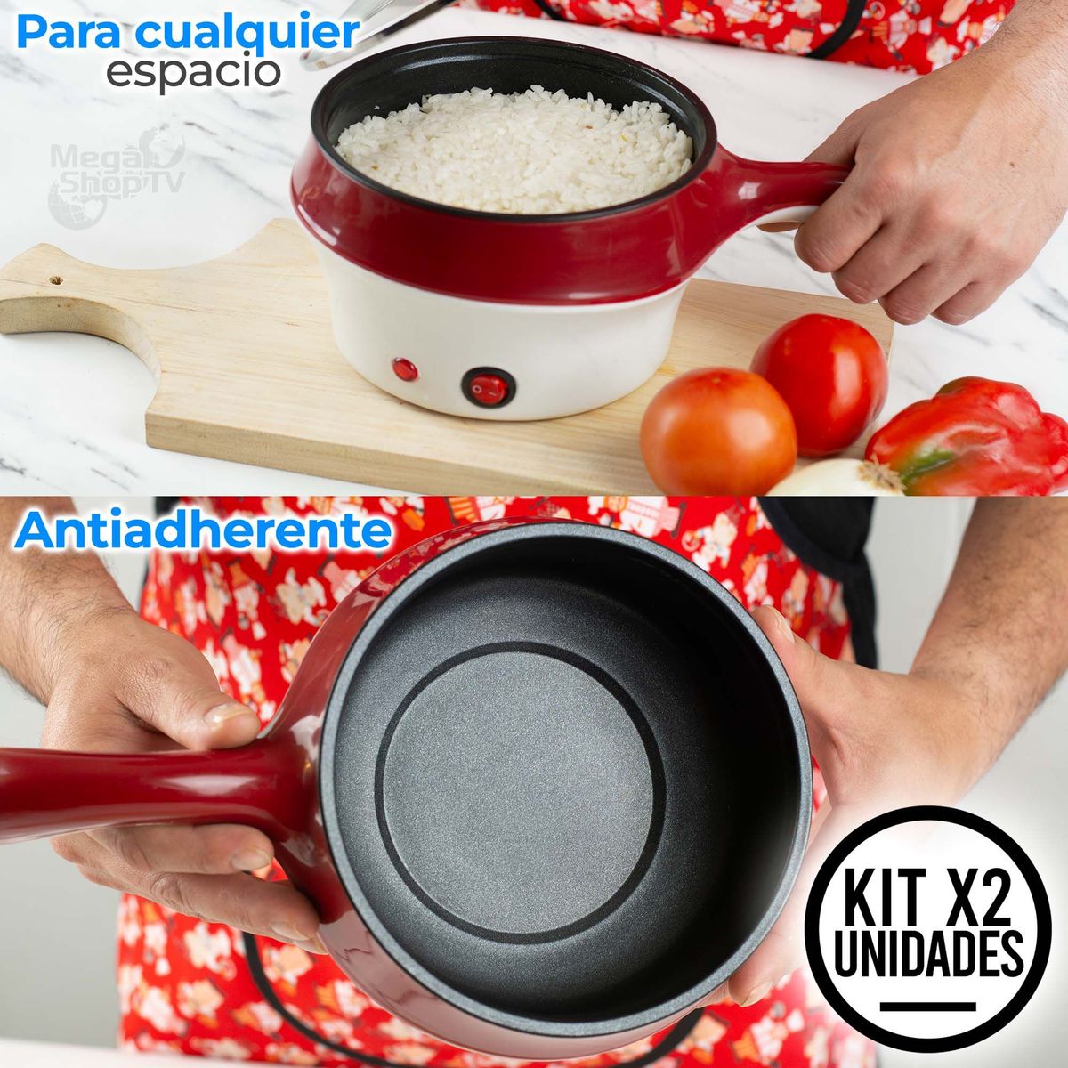 CHEF MASTER - Kit X2 Olla Eléctrica Multifuncional 5en1 Arrocera y más Rojo