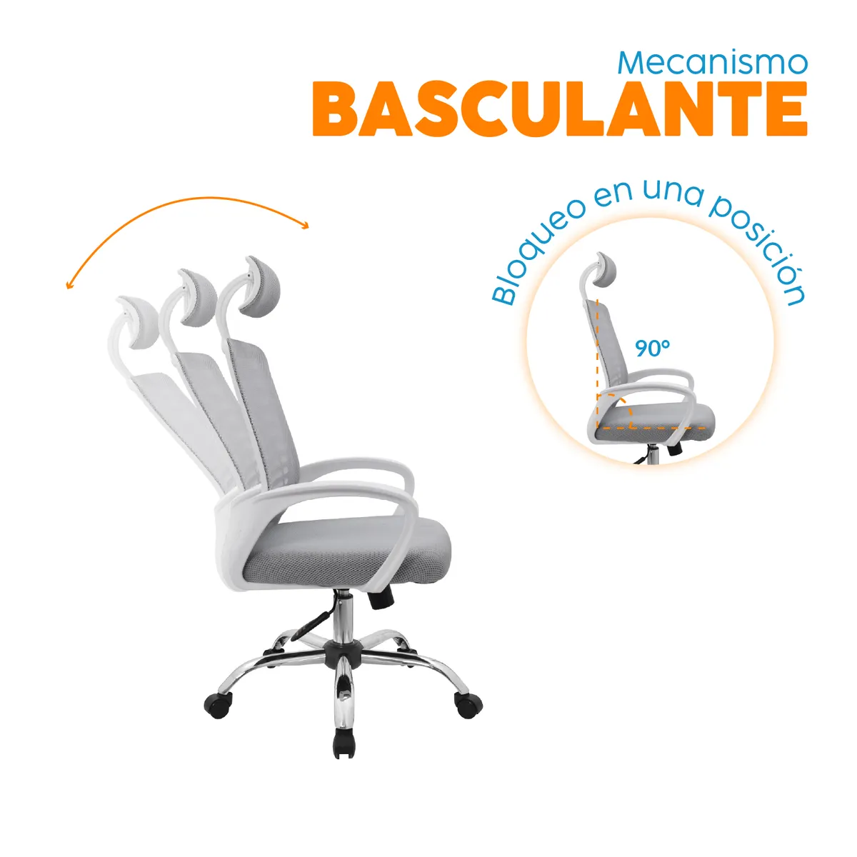 BONNO - Silla De Oficina Con Cabecero Loto Gris