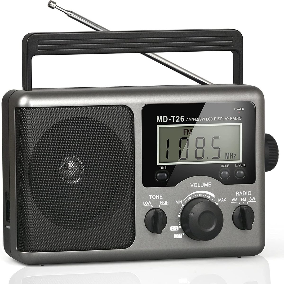 GENERICO - Radio AM FM SW Portatil Reloj Pantalla Corriente o Pilas