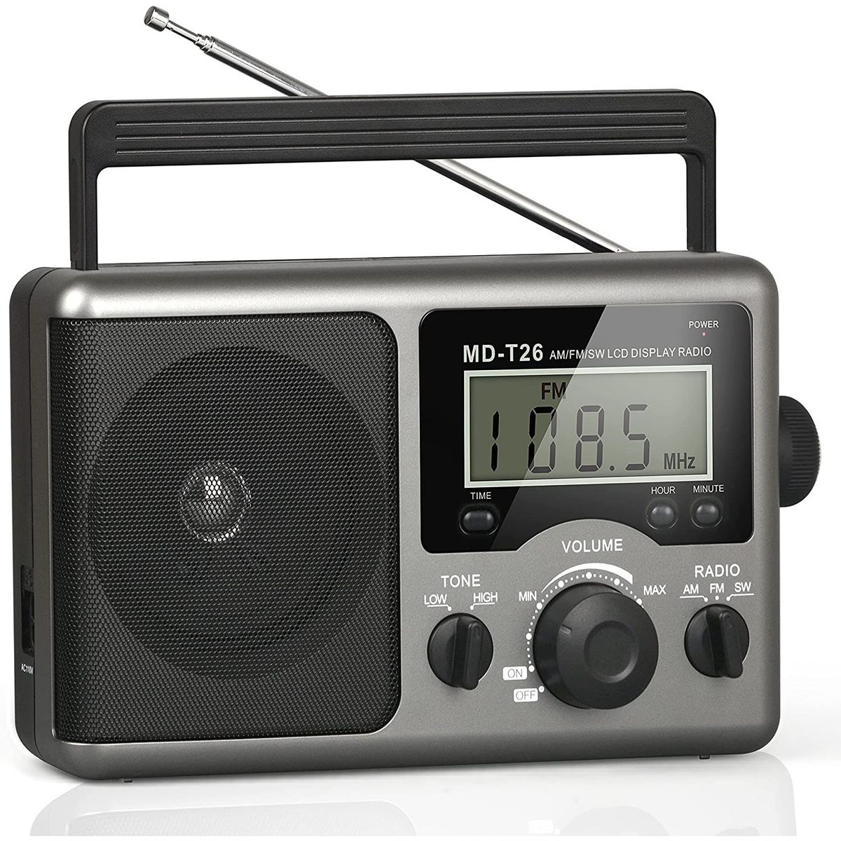 GENERICO - Radio AM FM SW Portatil Reloj Pantalla Corriente o Pilas