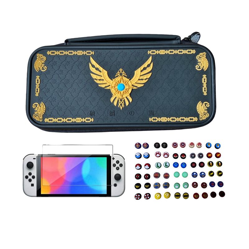 GENERICO - Estuche Edicion Monster Hunter + Vidrio + 2 Grips Para Switch Oled