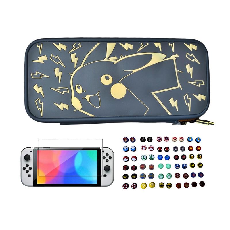 GENERICO - Estuche Edicion Pok + Vidrio + 2 Grips Para Switch Oled