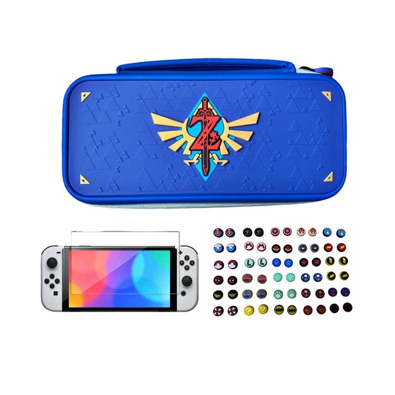 GENERICO - Estuche Edicion Azul + Vidrio + 2 Grips Para Switch Oled