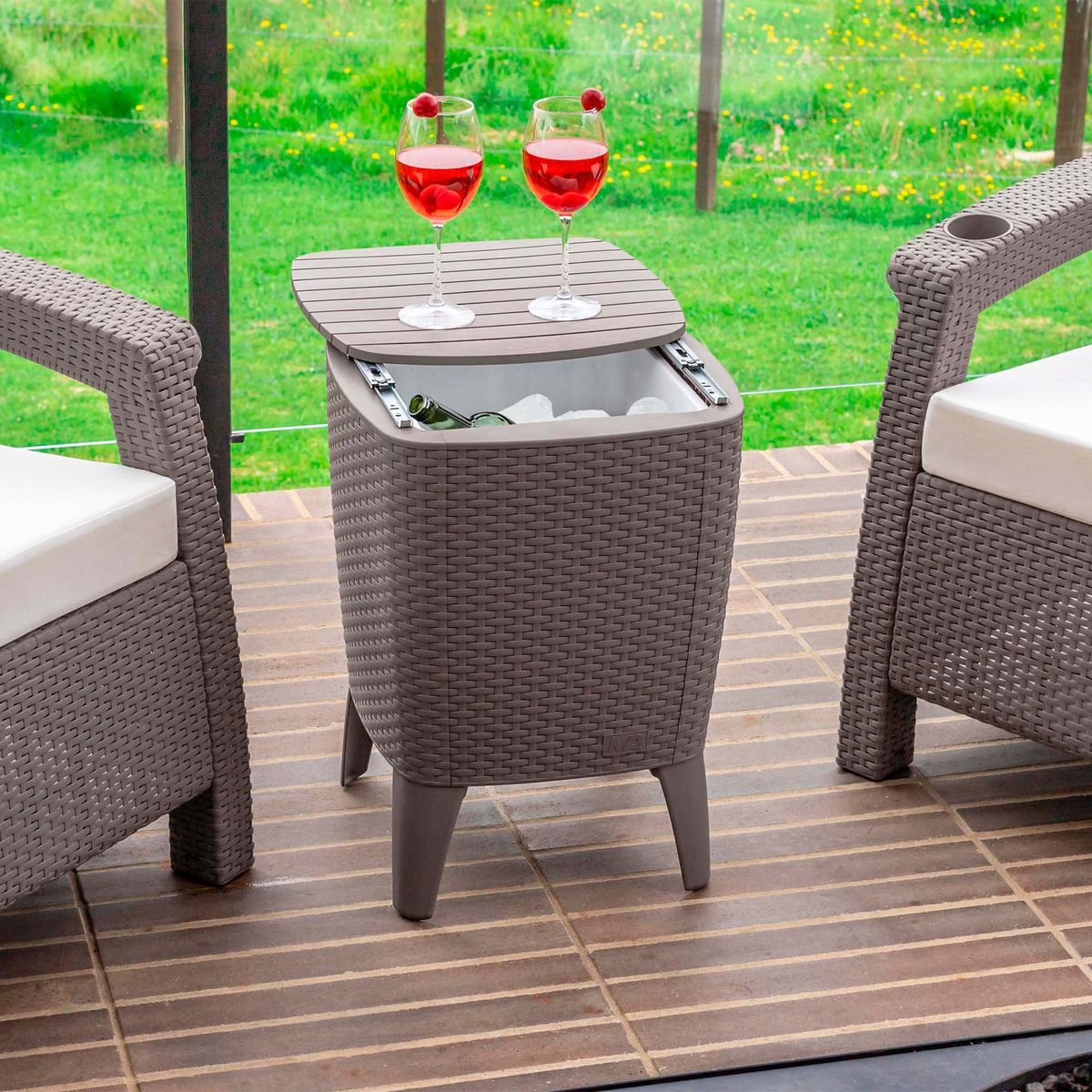 PLASTICOS MQ - Mesa Hielera Cooler Table Tipo Rattan Jardin Y Exterior Mq