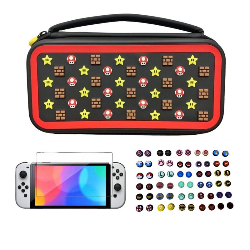 GENERICO - Estuche Edicion  Estrellas + Vidrio + 2 Grips Para Switch Oled